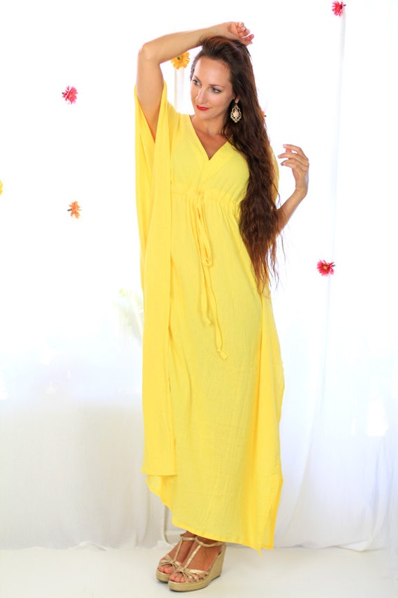 Yellow Caftan Maxi Dress Beach Cover Up Long Kaftan in