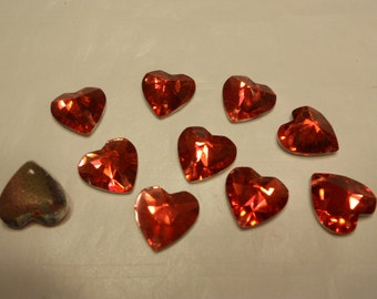10 red heart sew on gems,12 x 13 mm (36)
