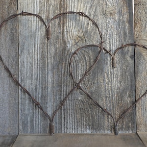 Set of two, Rustic Heart, Barbed wire heart, Barb wire, Country Charm meets Shabby Chic, A Piece of the "Old West!" Primitive metal art.