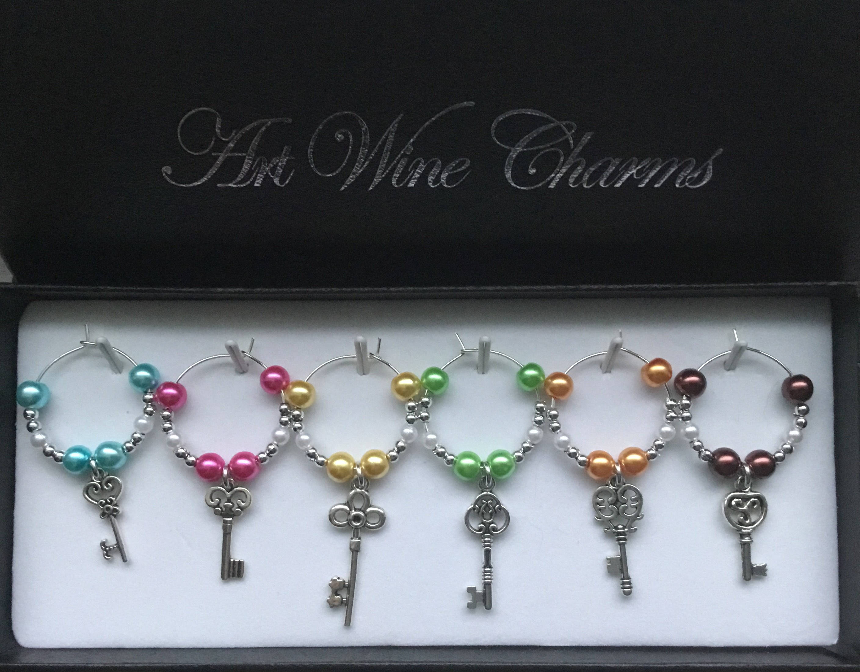 6 Unique Key themed Wine Charms Keys Heart Success Keys