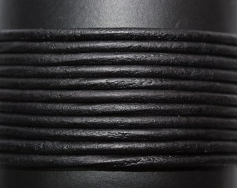 Matte Black / Natural / 2mm Leather Cord / leather by the yard / round leather cord / genuine leather / necklace cord / bracelet cord