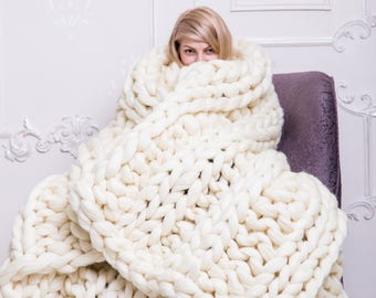 Super Chunky Blanket, Chunky Knit Blanket, Blanket, Merino Blanket, Wool Blanket, Chunky yarn, Knitting