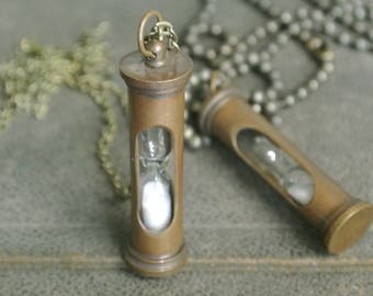 Sand Timer Necklace, Antique Brass Hourglass, Time Turner, Fun, Eclectic, It does work, Unisex, Silver and Brass Available By UPcycled Works