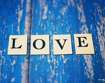 love, vintage, typography, Valentine, blue, fine art photography
