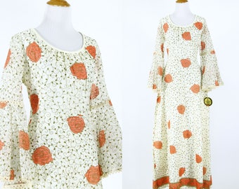 Vintage 1970s Dress | 70s Alfred Shaheen Floral Maxi Dress | Deadstock with Tags | M L