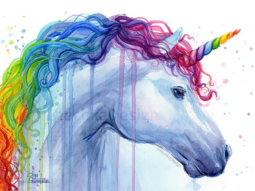 rainbow unicorn print watercolor art print unicorn print