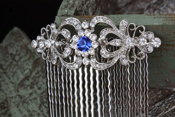 Items similar to sapphire blue  crystal bridal  hair  comb 