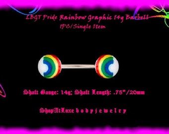 Rainbow Graphic 14g Barbell - Shaft Length .75 Inch/20 mm