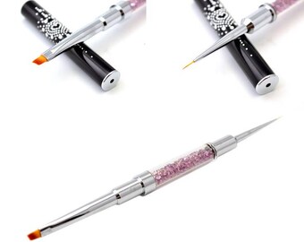 2-way Nail Art Acrylic UV Gel Brush Liner Drawing Carving Crystal Handle Pen