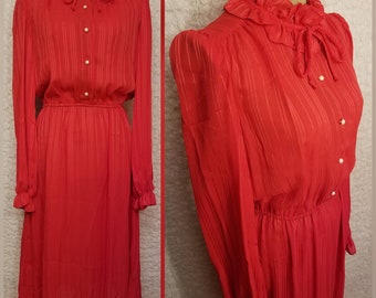 Vintage Sheer Polyester Rouge Ruffled Dress; "Items California"