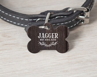 Personalized Pet ID Tag, Bone Shape Pet Tag, Custom Cat Tag, Dog Tag, Custom Pet Tag, Pet Name Tag, Custom Dog Tag, Wood Print