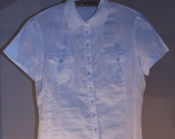90's true vintage white shirt S M short sleeve retro-fitted chest pockets Hemdkagen cotton
