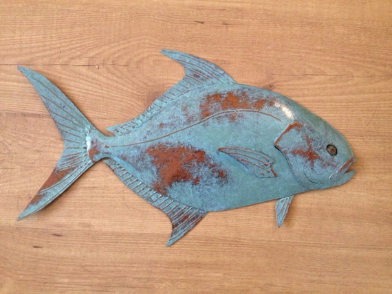 Pompano Fish Wall Sculpture 24in Tropical Coastal Beach Metal Wall Art