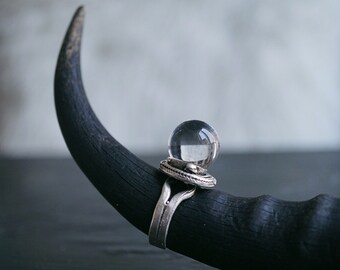 Clear Quartz Crystal Ball Ring - Adjustable Ring - Statement Ring - Witch Ring - Boho Ring