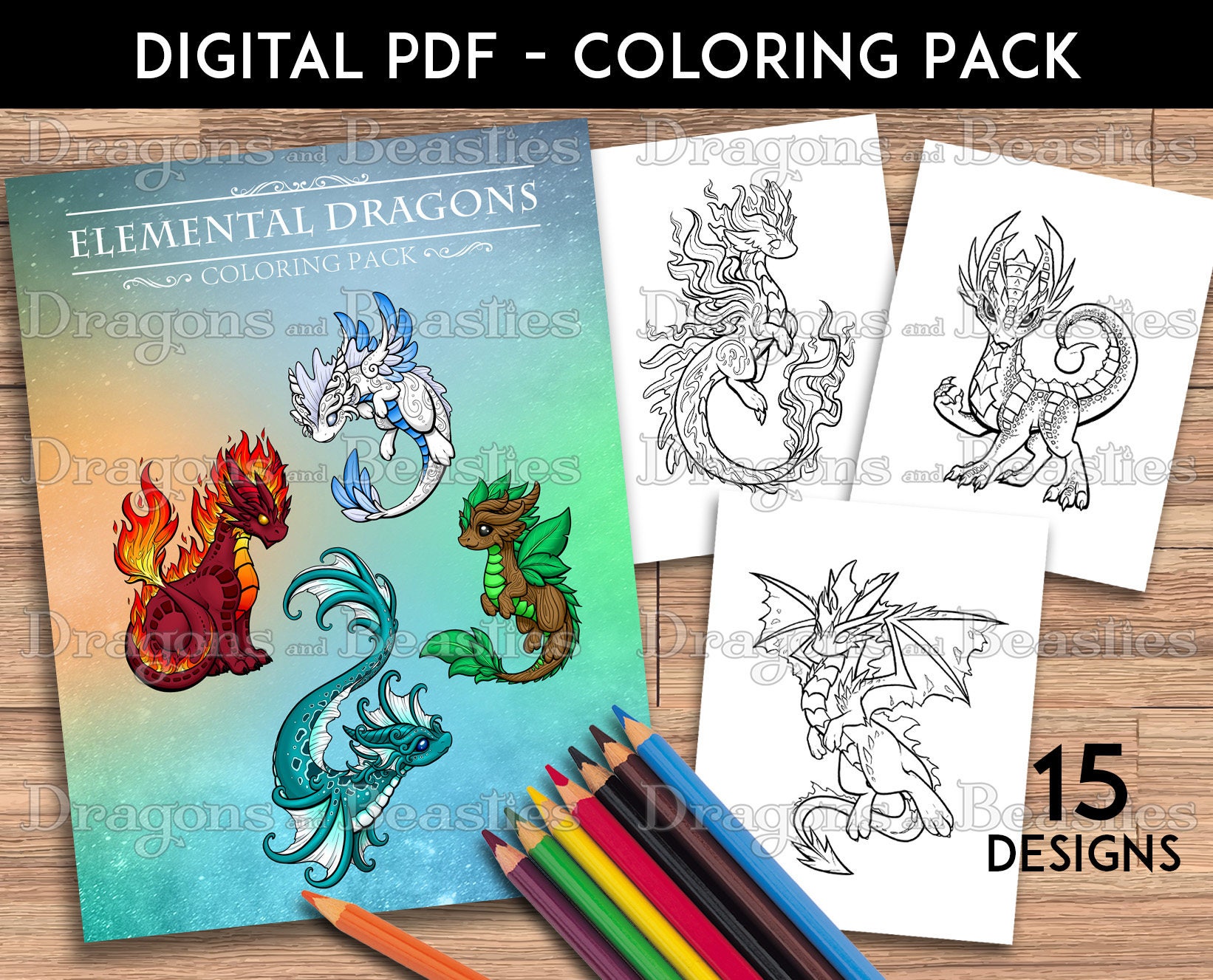 Download Color Pack Elemental Dragons Kids / Adult Coloring Pages