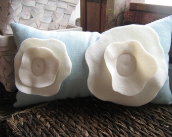Poppy Pillow in Robin Egg Blue Linen and Cream