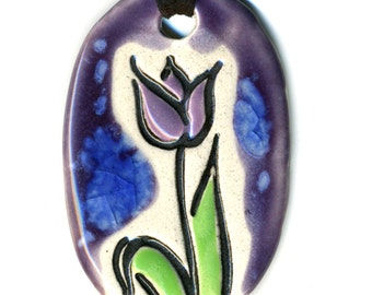 Tulip Ceramic Necklace in Purple