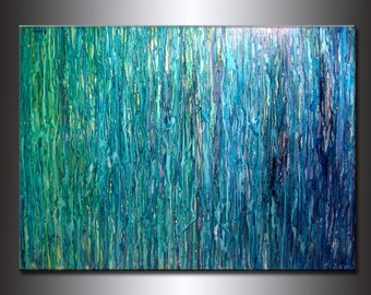 Abstract Painting Original Contemporary Fine Art On Canvas Modern Blue, Green Abstract by Henry Parsinia