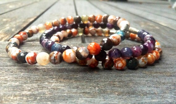 Purple & Mixed Green Faceted Agate Stack Bangles