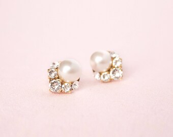 Celestial Pearl Gold Cluster Earrings, Studs, Wedding Earrings, Bridal Earrings, Cluster Earrings, Pearl Earrings, Pearl Studs, Gold Studs
