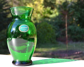 Mid-Century Forest Green Glass Vase, Anchor Hocking