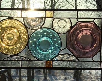 Collage Jewel Tones Vintage plate panel stained glass