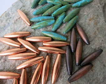 Copper Elliptical Beads, 1.5mm Hole, 4.8mmx19mm, 10 or more Real Copper Beads, Choice of Bright Copper or Hand Applied Patina,
