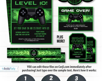 Video Game Birthday Party Invitations - Video Game Invitations - Video Game Party Ideas - Video Game Thank You- INSTANT ACCESS - Corjl