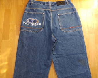 WU WEAR jeans, vintage hip hop baggy loose jeans, 90s hip-hop clothing, Wu Tang Clan hiphop gangsta rap, kani, jnco, old school OG size W 38