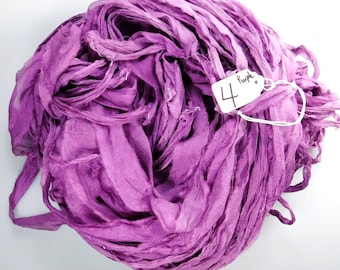 Sari silk ribbon, Silk Chiffon sari ribbon, spinning supply, purple ribbon, tassel supply, weaving supply, crochet supply, knitting supply