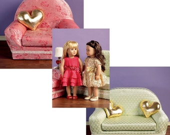 DOLL FURNITURE PATTERN - Fits American Girl / Couch or Loveseat - Chair - Pilow / Dress