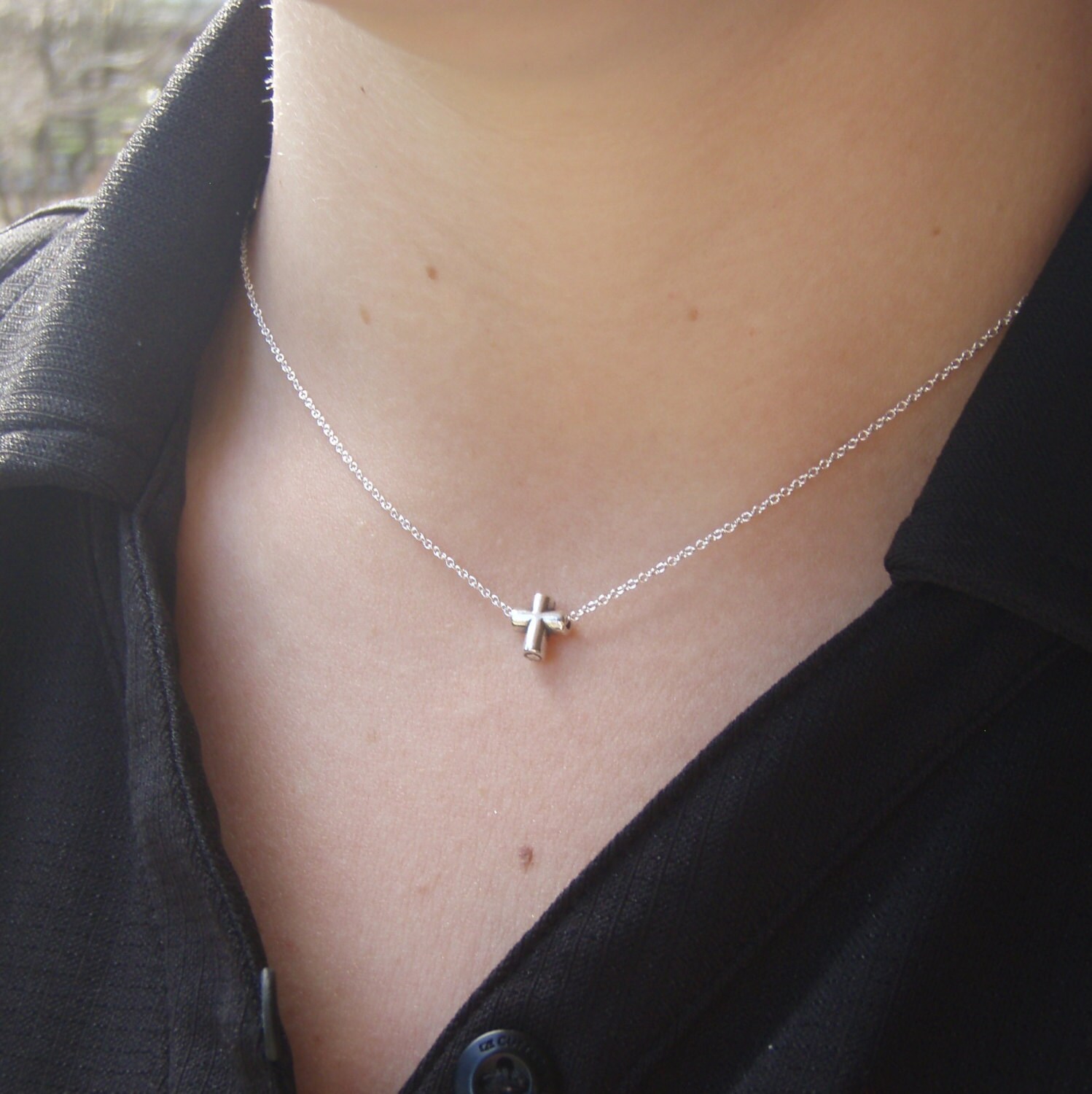 Simple cross necklace Dainty sterling silver cross necklace