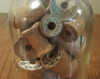 Vintage Thread Spools in Mason Jar