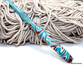 Crochet hook, Polymer clay crochet hook, Boye new size J-10 or 6.00mm, ergonomic hook, decorative crochet hook, handmade, OOAK