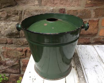 French Vintage Enamel Bucket with lid.