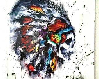 Indian skull with feathers
