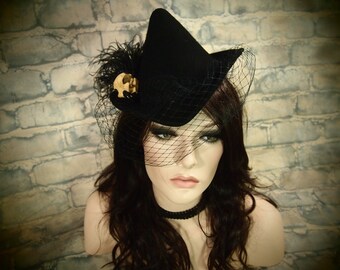 Black Wool Mini Witch Hat