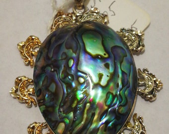 Sterling silver abalone cabochon pendant was fancy bezel Free Domestic Shipping