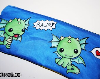 Dragons Zipper Purse Pouch - Kawaii cute Rawr Heart - Medium - Cosmetic Pencil Wallet - ReLove Plan.et