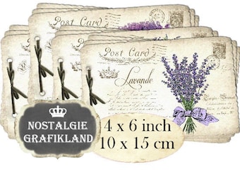Postcard Lavender French Carte Postale Flowers Provence Shabby Chic Poste printable 6 x 4 inch Instant Download digital collage sheet D280