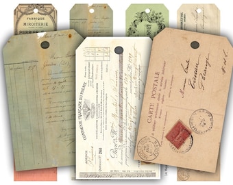 Vintage French Ephemera Tags Digital Collage Sheet Download - 329 - Digital Paper - Instant Download Printables