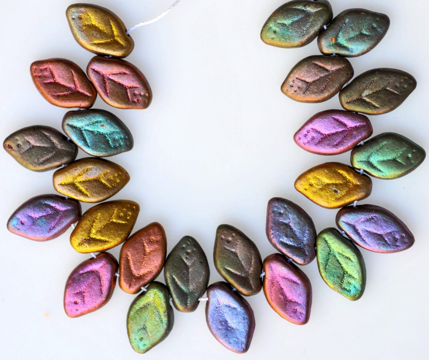 12mm x 7mm Small Leaf Bead Czech Glass Leaf Beads Top Hole