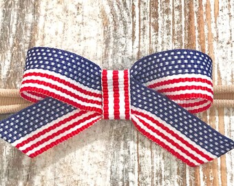 4th of July Baby Headband 4th of July Sailor Bow Headband Patriotic Bow Patriotic Baby Bow Nylon Headband Mini Baby Bow Itty Bitty Bow USA