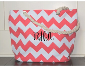 Beach Bag - Large Tote Monogram Beach Bag Chevron Beach Bag Tote Bag Bridesmaid Gift Personalized Bag Beach Bags Monogrammed Beach Bags Bag