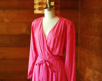 vintage pink silk polka dot dress / size small medium