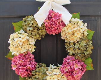 Summer Hydrangea Wreath for Front Door, Wreath for Spring, Hydrangea Wreath, Summer Wreath, Spring Wreath, Door Decoration, Door Hanger