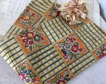 Pretty 1930s Vintage French Fabric Bag, Flower Vignettes, Large Floral Laundry Bag, Country French Home Textiles, Checked Panels
