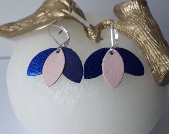 Blue and pink petal earrings