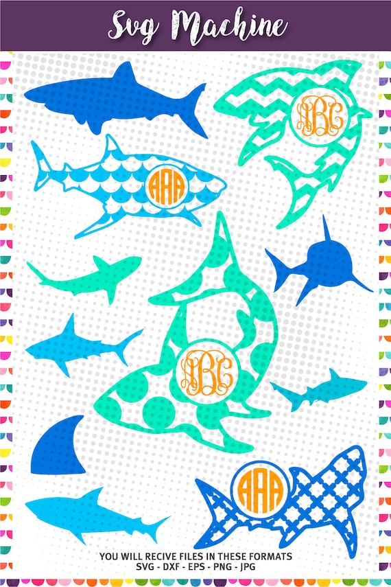 Download Shark SVG Monogram Frames cut file Shark Jaws Cutting