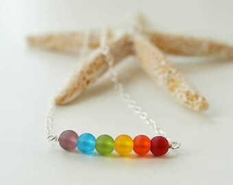 Rainbow bar necklace rainbow necklace rainbow jewelry sea glass necklace rainbow sea glass pendant handmade gift for friend wife sister mom